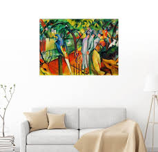 Das werk „zoologischer garten i zeigt blockhaft und entindividualisierte männliche figuren, die von tieren umgeben werden und mit dem farbigen hintergrund aus blumen und lichtern verschmelzen. Mobel Wohnen Lein Wand Bild Kunstdruck August Macke Zoologischer Garten Dekoration
