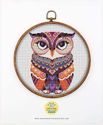Bookmark blessings by imaginating counted cross stitch pattern. Amazon Com Mandala Owl K543 Counted Cross Stitch Kit 2 Threads Needles Fabrick And 4 Printed Color Schemes Inside Embroidery Pattern Kit Arts Crafts Sewing