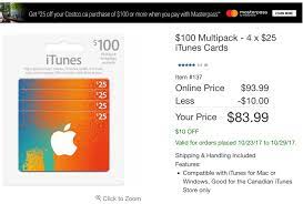 Costco is selling gaming gift cards right now that are instantly digitally delivered, and even better, a lot of them are currently super discounted. Costco Itunes Card Sale 20 Off 100 Multipacks 71 49 After Masterpass Discount Iphone In Canada Blog