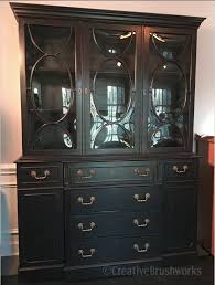 Antique China Cabinet With Bubble Glass Painted With Paint Couture Baltic Black And Lightly Painted China Cabinets Glass China Cabinet Dining Room Table Decor