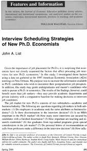 Interview Scheduling Strategies of New Ph.D. Economists: The Journal of  Economic Education: Vol 31, No 2