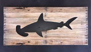 Rustic Hammerhead Shark Reverse Cutout Fish Nautical Wall Art Decor Made From Reclaimed Wood Nautical Wall Art Shark Decor Nautical Wall