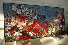 Floral Garden Mosaic Wall Art Made To Order Bathroom Wall Etsy Mosaic Wall Art Glass Mosaic Art Mosaic Art