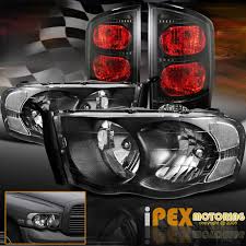 2002 2005 Dodge Ram 1500 2500 3500 Black Headlights W Smoked Black Tail Lights Dodge Ram 1500 Dodge Ram Black Headlights