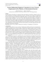 Pdf Factors Influencing Employees Intention To Leave Current Employment In The Ministry Of Information In Kuwait