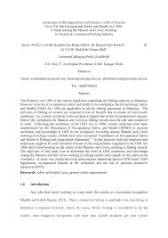 Occupational safety and health laws of malaysia. Pdf Awareness Of The Regulations And Industry Codes Of Practice Vis A Vis The Occupational Safety And Health Act 1994 A Study Among The Masters And Crews Working In Vessels Of Commercial Fishing Industry