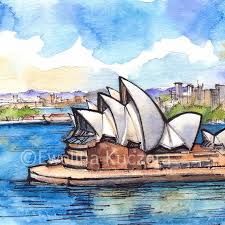 Sydney Australia Watercolor Illustration Dolphin Art Painting