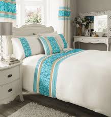 Double Size Luxury Cream Teal Blue Faux Silk Duvet Cover Bed Set Amazon Co Uk Kitchen Home Blue Bedroom Decor Bed Cover Design Bed Linens Luxury