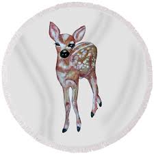 Fawn Round Beach Towel by AHONU Aingeal Rose