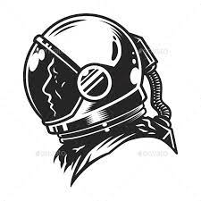 Vintage Monochrome Cosmonaut Profile View Template Astronaut Drawing Astronaut Art Helmet Drawing