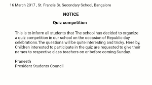 (a sample of a notice) learn more about formal letters here in detail. Notice Writing On Quiz Contest Brainly In