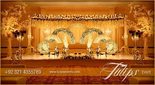 Gold Theme Stage Setup Design Ideas In Pakistan Wedding Stage Design Wedding Stage Decorations Candle Wedding Decor