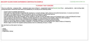 Security Guard Experience Certificates