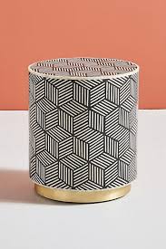 Bone Inlay Geometric Side Table In Black With Brass Polished Etsy In 2020 Drum Side Table Bone Inlay Bone Inlay Side Table