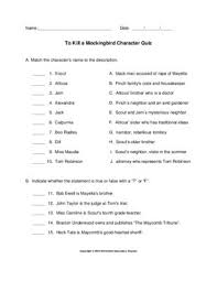 To Kill A Mockingbird Character Quiz With Answer Key Secondary Teacher Quiz With Answers Quiz