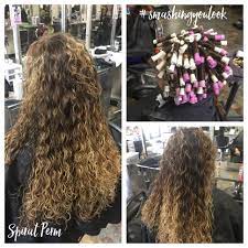 Spiral Perm Using Purple And White Rods Used Quantum Extra Body 5 18 16 Long Hair Perm Curly Hair Inspiration Permed Hairstyles