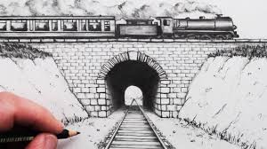How To Draw Using 1 Point Perspective Train Track And Tunnel Perspective Drawing Architecture 1 Point Perspective Perspective Drawing One Point