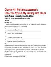Chapter 48 Endocrine Docx Chapter 48 Nursing Assessment Endocrine System My Nursing Test Banks Lewis Medical Surgical Nursing 8th Edition Chapter 48 Course Hero