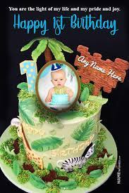 Feb 14, 2020 · this recipe for baby's 1st birthday cake is free from refined sugar, and the sponge is sweetened only with fruit. Forest Themed 1st Birthday Cake With Name And Photo For Boys