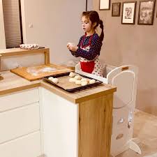 The kids kitchen step stool is a must have kitchen accessory for any family with children. Kiddymoon Wooden Kitchen Helper Step Stool For Kids Toddlers St 002 Plywood Grey Shop Online