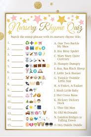 Emoji Nursery Rhyme Quiz Gold And Pink Baby Shower Baby Etsy Nursery Rhyme Baby Shower Virtual Baby Shower Ideas Pink Baby Shower