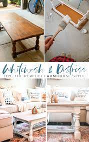 Distressed coffee table, rustic living room table with wheels and storage space, solid elm wood. How To Whitewash Distress Furniture Diy Farmhouse Coffee Table Simply Taralynn Food Lifestyle Blog