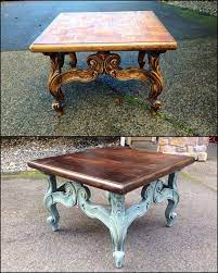 I love gray and felt that it was a safe first color to go with. Coffee Table Makeover Stained The Top And Painted The Legs With A Homemade Chalk Paint Distressed An Rustic Furniture Design Redo Furniture Painted Furniture