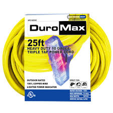Duromax Xpc10025c 25 Ft 10 3 Gauge Triple Tap Heavy Duty Extension Power Cord Yellow Cord Light Outdoor Extension Cord Cord