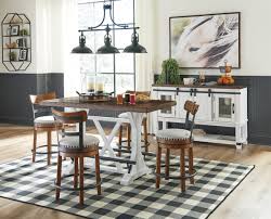 Set a white round dining table in your dining space for a soft and sleek appearance. Valebeck White Brown 6 Pc Rectangular Dining Room Counter Table 4 Upholstered Counter Height Barstools Dining Room Server