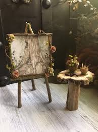 Faery Artist Drawing Set Miniature Fairy Artist Fairy Furniture Fairy Art Easel Handmade By Thefaeryforest Fee Gartenmobel Kunst Staffelei Fee Gartenhauser