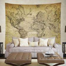 Vintage World Map Wall Tapestry Vintage Interior World Map Wall Hanging Old Map Wall Decor Vintage Map Wall Art Print Industrial Wall Art Vintage Industrial Decor Vintage Design Ideas