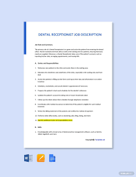 Dental Office Receptionist Job Description Ad Affiliate Office Dental Receptionist Desc In 2020 Job Description Template Jobs For Teachers Job Description