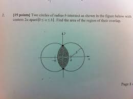 If they meet, you have found an overlap, otherwise go on. Two Circles Of Radius B Intersect As Shown In The Chegg Com