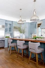Midnight blue wood kitchen storage cabinet. Blue Center Island With Wood Countertop Transitional Kitchen