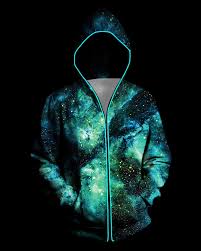 3d Light Up Hooded Galaxy Print Zipper Battery Powered Jacket
