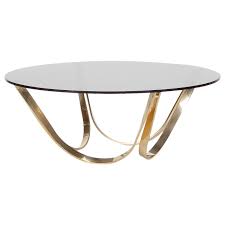 Brass And Smoked Glass Coffee Table By Roger Sprunger 1stdibs Com Glass Coffee Table Coffee Table Smoked Glass