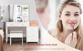 Amazon.com: Makeup Vanity Desk with Mirror and Lights, White Vanity Set  with Sliding Lighted Mirror, Dressing Table with 5 Drawers & Storage  Shelves for Bedroom, Girls and Women : Home & Kitchen