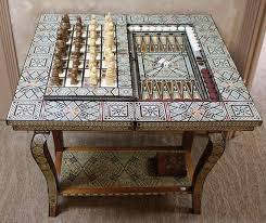 Syrian Antique Inlaid Mother Of Pearl And Wood Game Table Backgammon Chess Checkers And Cards Table Home Decor Table Games