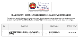 Upsi 2019 syllabus upsi 2019 sarkari result upsi 2019 latest news upsi 2019 form upsi 2019 vacancy upsi 2019 eligibility criteria up si 2019 exam date upsi pengambilan kedua upsi 2020 permohonan kemasukan upsi 2020 syarat kemasukan upsi 2020 permohonan master upsi 2020 permohonan. Jawatan Kosong Terkini Universiti Pendidikan Sultan Idris Upsi Kerja Kosong Kerajaan Swasta