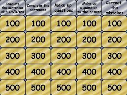 Click on game icon and start game! Jeopardy Game Revision Present Simple Online Presentation