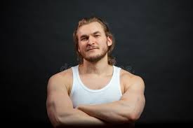Guy with dark brown long hair. Assertive Muscular Brown Haired Guy Wearing White Singlet Stock Photo Image Of Attractive Business 120357054