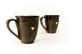 Black And Gold Coffee Mug Set Of 2 Golden Heart Mugs Gift For Coffee Lovers Housewarming Gift Mugs Pottery Mugs Ceramics Pottery Mugs