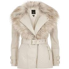 River Island Petite Cream Faux Fur Collar Biker Jacket 180 Liked On Polyvore Featuring Outerwear Jack Fur Collar Leather Jacket Pink Biker Jacket Clothes