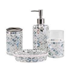 Glass bathroom vanity accessories beige aesthetic. Amazon Com 4 Piece Housewares Glass Mosaic Bathroom Accessories Set Durable Bath Org Mosaic Bathroom Accessories Glass Mosaic Bathroom Bathroom Accessory Set