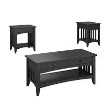 A coffee table with storage can help reduce clutter by adding extra space for remotes, throw pillows, magazines, and toys. Corliving 3pc Coffee Table And End Tables Set With Drawers Black The Home Depot Canada