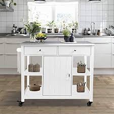 Amazon Com Choochoo Kitchen Islands On Wheels With Stainless Steel Top Utility Wood Kitche Rolling Kitchen Island Kitchen Island Storage Wood Kitchen Island