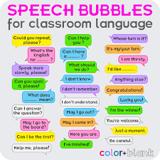 A Big Bundle Of Speech Bubbles With Key Phrases Of Classroom Language Will Become A Great Visual Aid For Classroom Language English For Students Learn English