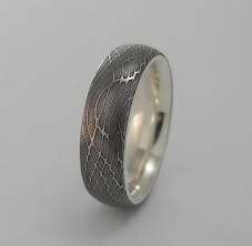 Spider Silk Stainless Damascus Steel Ring With Silver Interior Men S Wedding Band Jewelry Rings Unique Mens Wedding Rings Gold Damascus Steel Ring