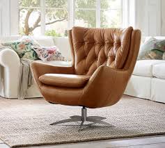 Wells Tufted Leather Swivel Armchair Swivel Armchair Armchair Leather Swivel Chair