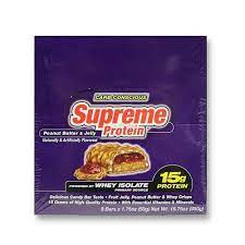 Great for a nutritious snack or protein after workout, supreme protein delicious layers of rich peanut butter, chocolate flavor and protein crisps. Supreme Protein Supreme Carb Conscious 15g Peanut Butter Jelly 9 Bars Evitamins SrbiÑ˜a